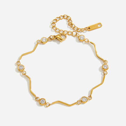 Jingqiao Classic Style 18K Stainless Steel Round Zircon Wave Titanium Steel Bracelet High-End Cross-border Accessories Niche for Women