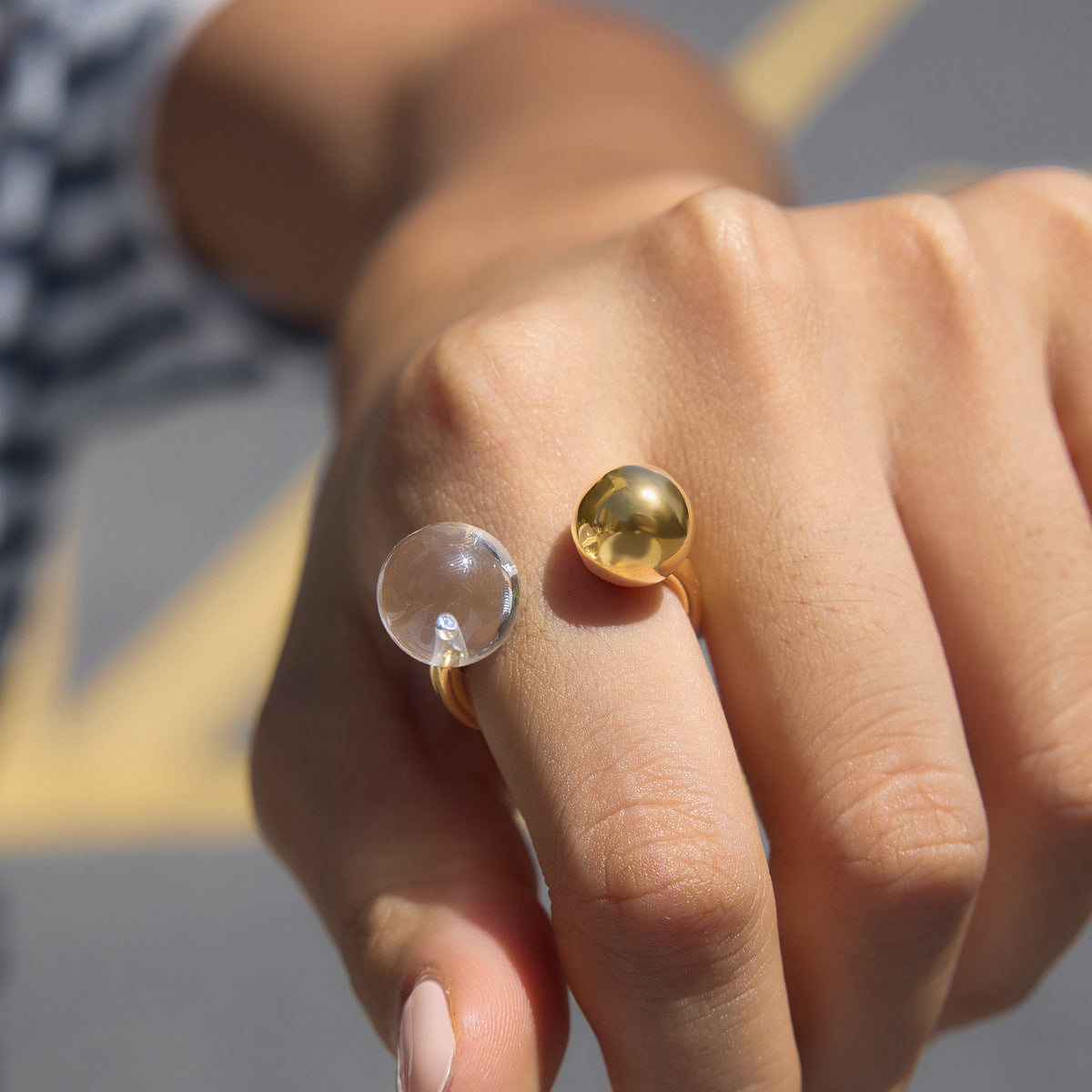 Jingqiao Cross-border Stainless Steel Ring, Niche and High-End 2026 New Resin Sphere Open Jewelry Stylish Charm