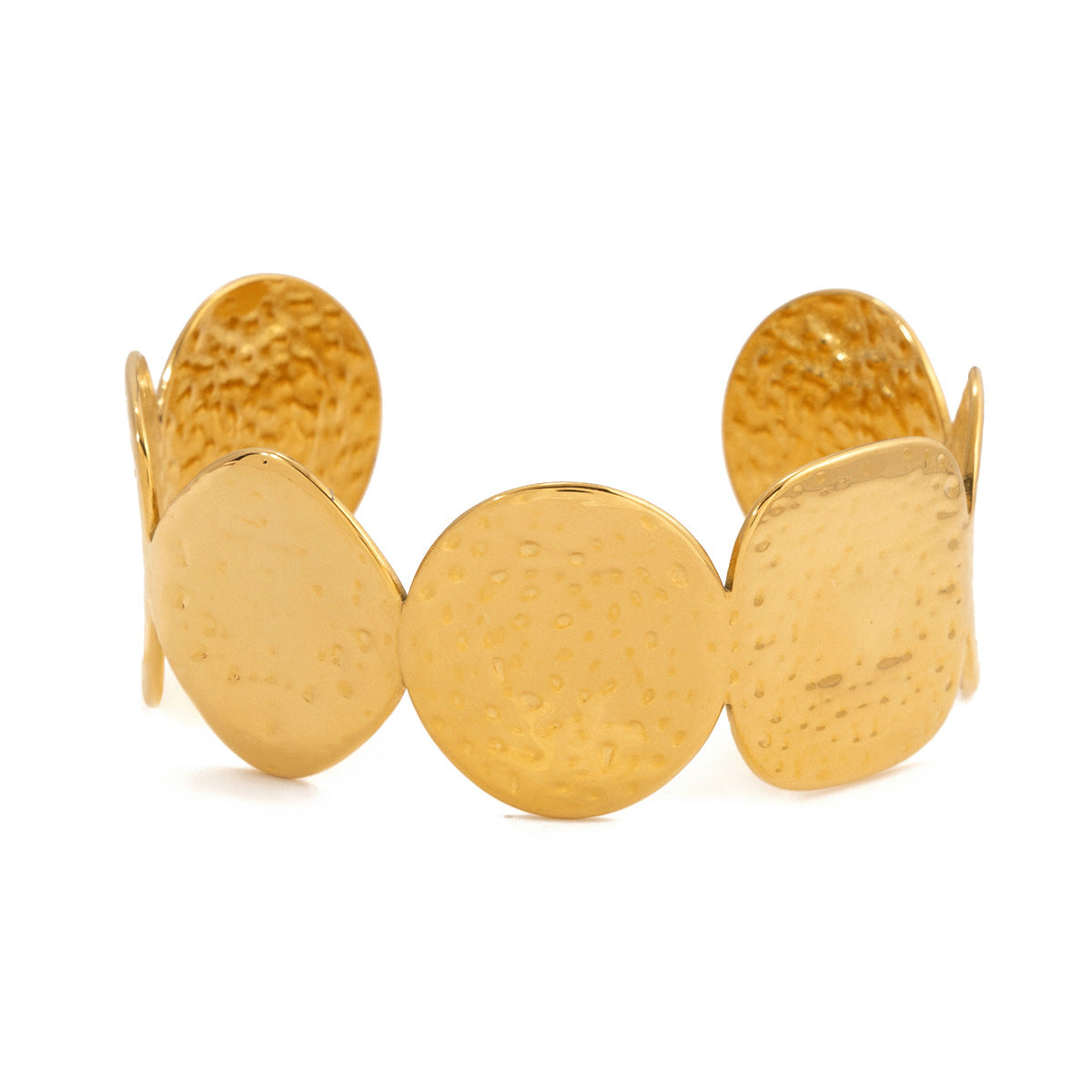 Quiet and charming design classic style 18K gold stainless steel hammered circular open bracelet, wholesale stainless steel women's accessories