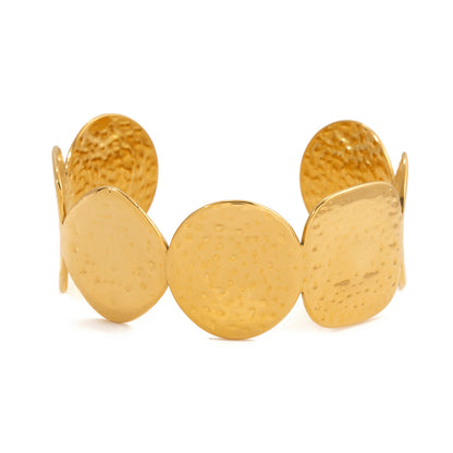 Quiet and charming design classic style 18K gold stainless steel hammered circular open bracelet, wholesale stainless steel women's accessories