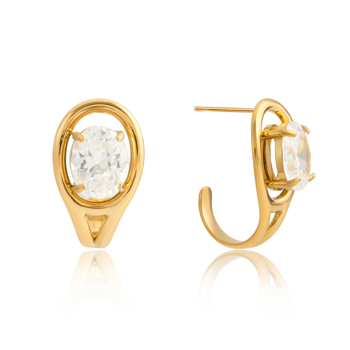 Quiet and classic style, stainless steel zircon C-ring earrings, light luxury, high-end autumn and winter earrings, design sense niche cross-border