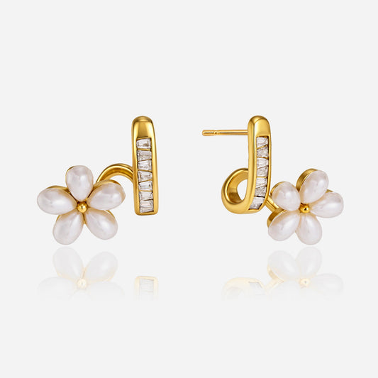Jingqiao titanium steel earrings, rhinestone resin five-petal flower entwined earrings, stainless steel earrings, European and American cross-border wholesale