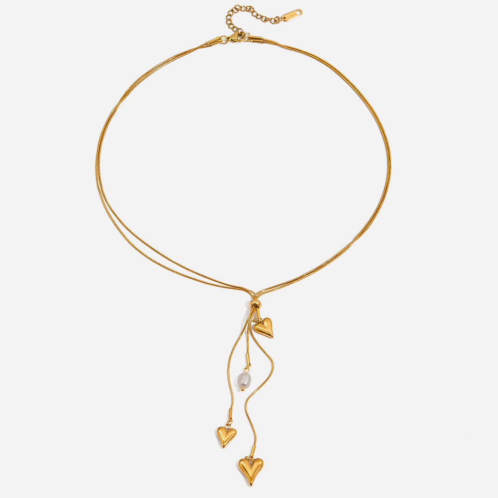 Jingqiao design classic style 18K gold stainless steel lettered colorful oil drip horseshoe ribbed heart-shaped water drop necklace