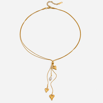 Jingqiao design classic style 18K gold stainless steel lettered colorful oil drip horseshoe ribbed heart-shaped water drop necklace