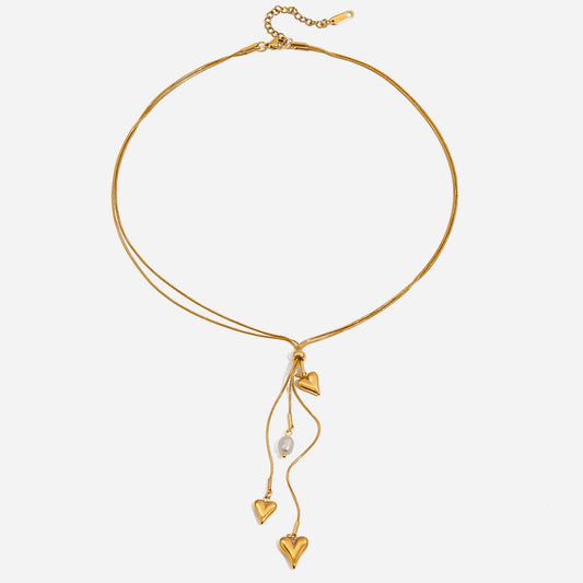 Jingqiao design classic style 18K gold stainless steel lettered colorful oil drip horseshoe ribbed heart-shaped water drop necklace