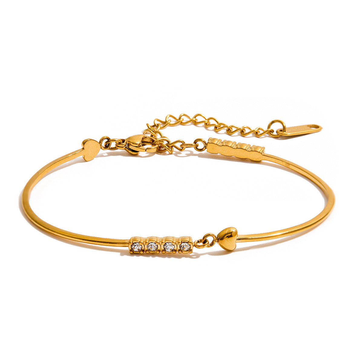 Classic style 18K gold stainless steel bracelet with white diamonds and glossy lines, stainless steel bracelet accessory