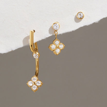 Jingqiao titanium steel earring set, four-leaf clover zircon pendant, front and back stud earrings, stainless steel earrings, cross-border wholesale for women