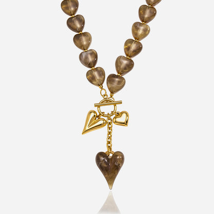 Jingqiao Acrylic Heart OT Button Titanium Steel Necklace Light Luxury Niche Accessory Women's Cross-border Jewelry Stainless Steel Necklace
