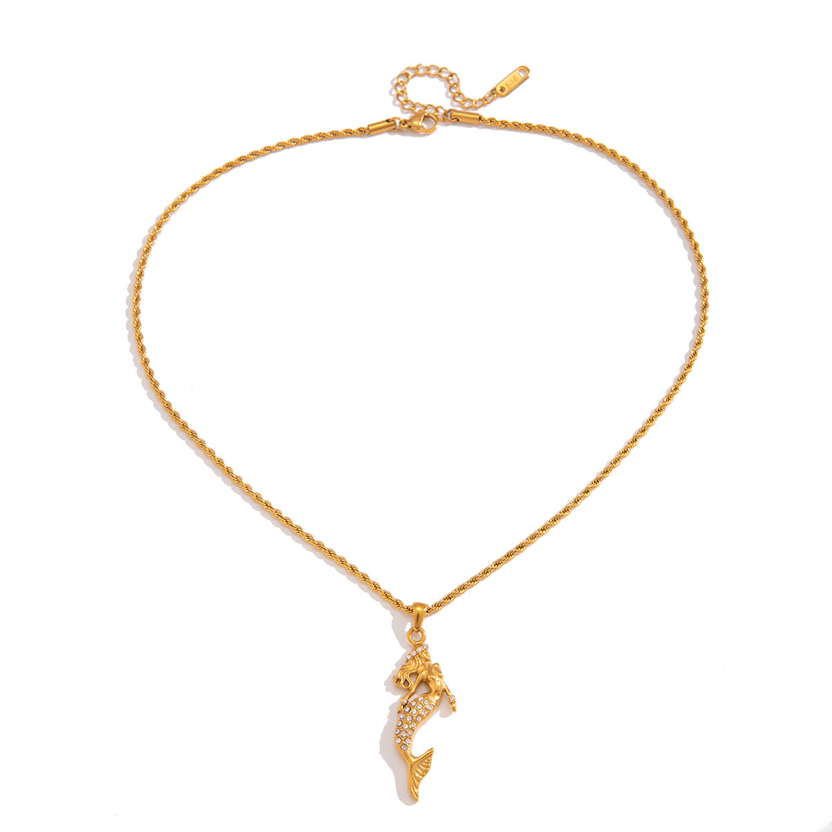 Jingqiao titanium steel zircon mermaid pendant necklace light luxury niche stainless steel cross-border accessory for women with a high-end feel