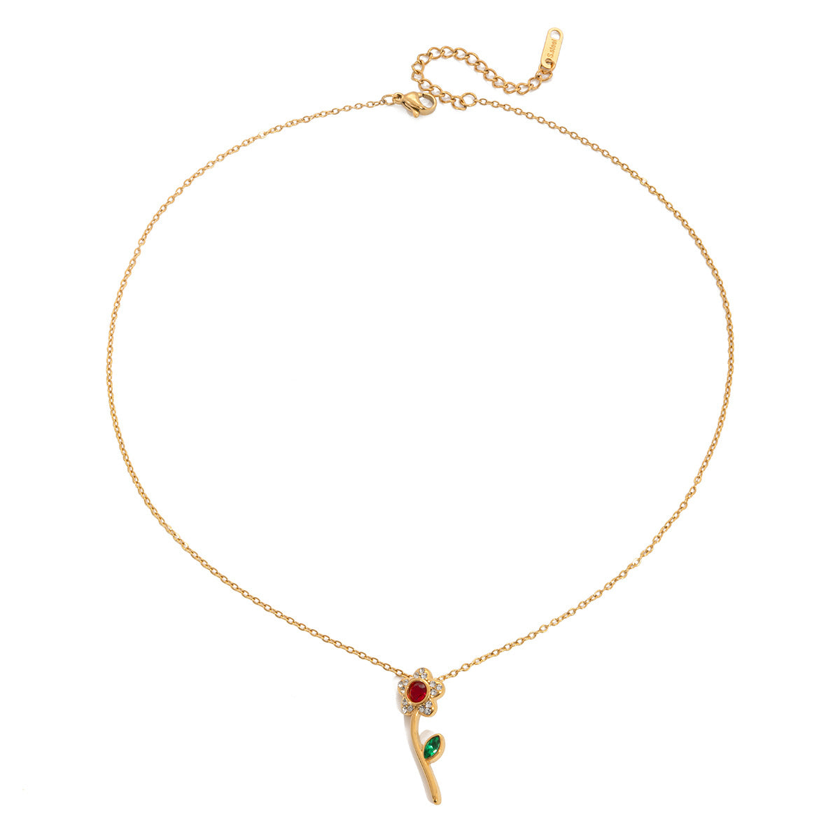 Jingqiao sweet style 18K gold stainless steel rhinestone flower pendant necklace, light luxury niche cross-border accessory for women