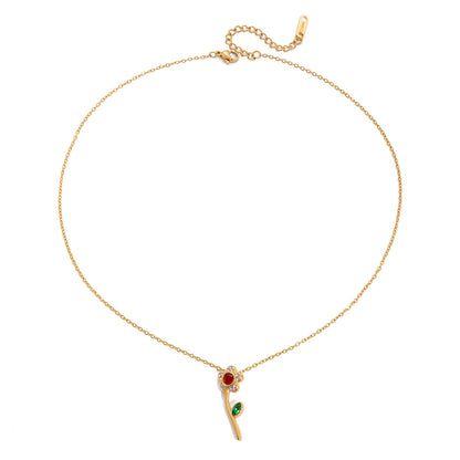 Jingqiao sweet style 18K gold stainless steel rhinestone flower pendant necklace, light luxury niche cross-border accessory for women