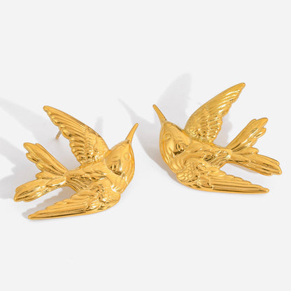Quiet classic style, stainless steel and flat dove-shaped stud earrings, European and American design, unique sense of design, light luxury and high-end earrings