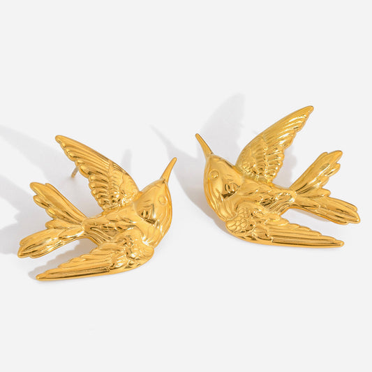 Quiet classic style, stainless steel and flat dove-shaped stud earrings, European and American design, unique sense of design, light luxury and high-end earrings