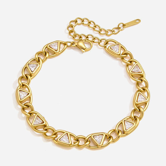 Jingqiao titanium steel bracelet, light luxury niche triangular zircon chain, sports tennis chain, stainless steel cross-border bracelet for women