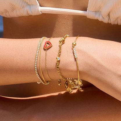 Classic style 18K gold stainless steel bracelet with white diamonds and glossy lines, stainless steel bracelet accessory