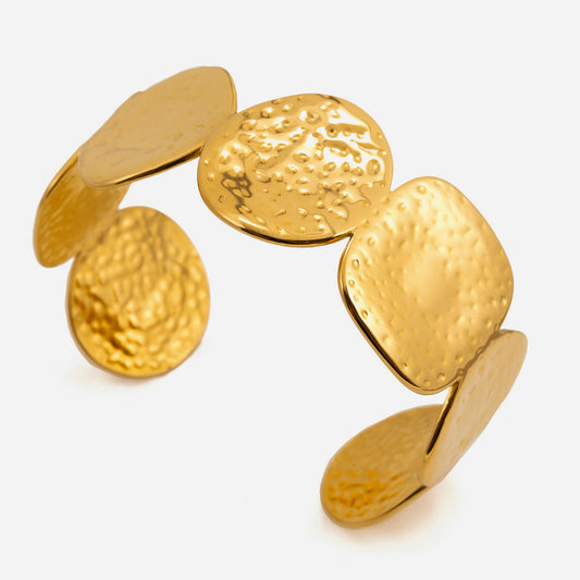 Quiet and charming design classic style 18K gold stainless steel hammered circular open bracelet, wholesale stainless steel women's accessories