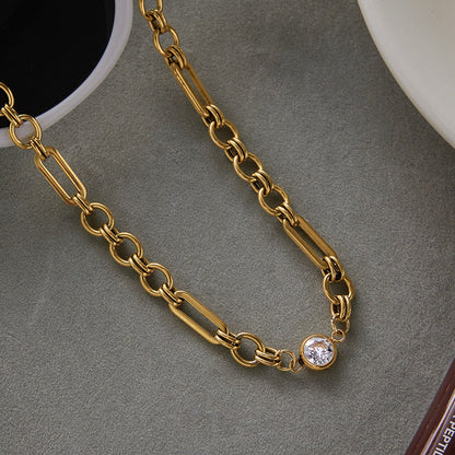 Classic style 18K gold stainless steel with white zircon 3:1 chain, handmade chain necklace with a quiet and charming design