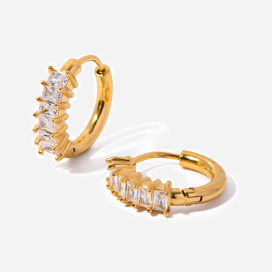 French vintage minimalist fashionable commuter-style earrings, 18k gold stainless steel zircon inlaid earrings, round earrings