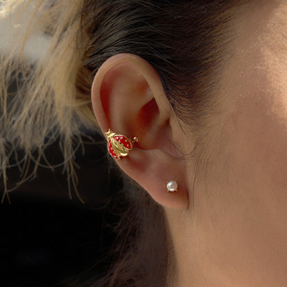 Jingqiao Classic Style 18K Gold Stainless Steel Red Oil-Dripping Ladybug Ear Clips Niche Earrings Light Luxury and High-End Cross-Border Style