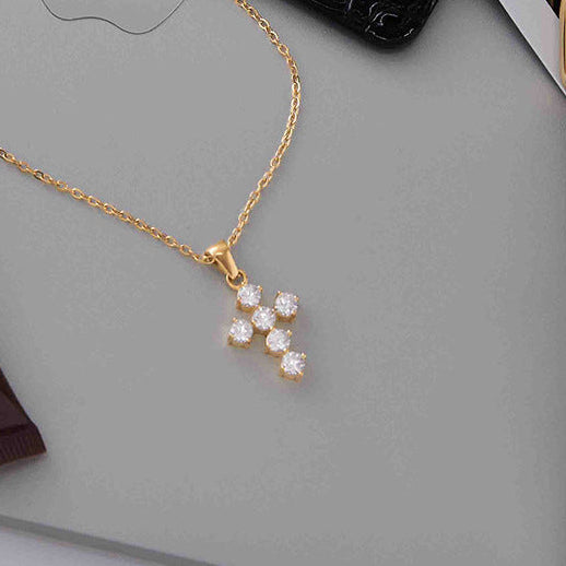 Classic style 18K gold stainless steel with white round zircon cross pendant necklace for a quiet and charming design