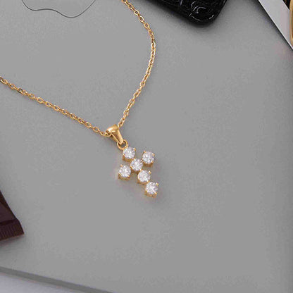 Classic style 18K gold stainless steel with white round zircon cross pendant necklace for a quiet and charming design