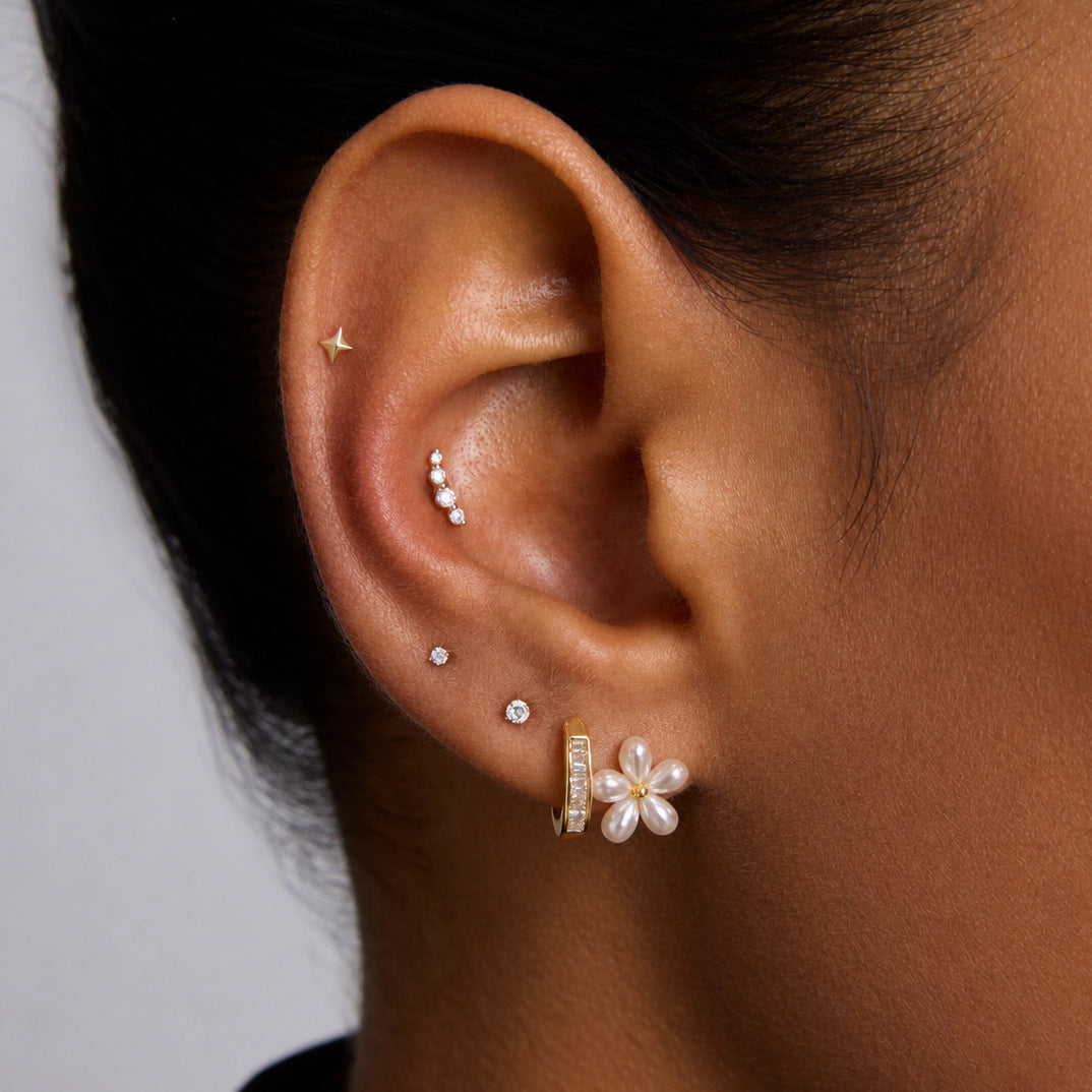 Jingqiao titanium steel earrings, rhinestone resin five-petal flower entwined earrings, stainless steel earrings, European and American cross-border wholesale