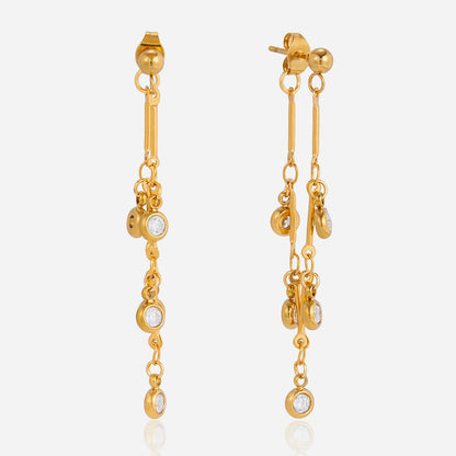 Jingqiao European and American stainless steel 18K white zircon tassel earrings, fashionable and elegant with shining stud earrings, new cross-border style for women