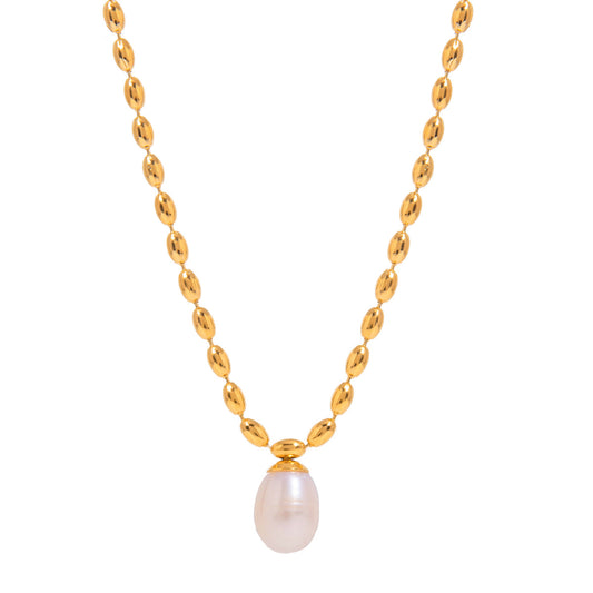 Quiet and charming design 18k gold pearl pendant necklace, titanium steel light luxury niche collarbone chain, high-end cross-border accessory