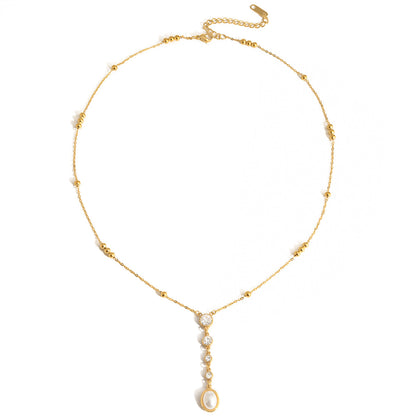 Jingqiao Classic Style 18K Gold Stainless Steel White Diamond Necklace Decoration Y-Shaped Chain Pearl Jewelry for Autumn and Winter Cross-border High-End Feel