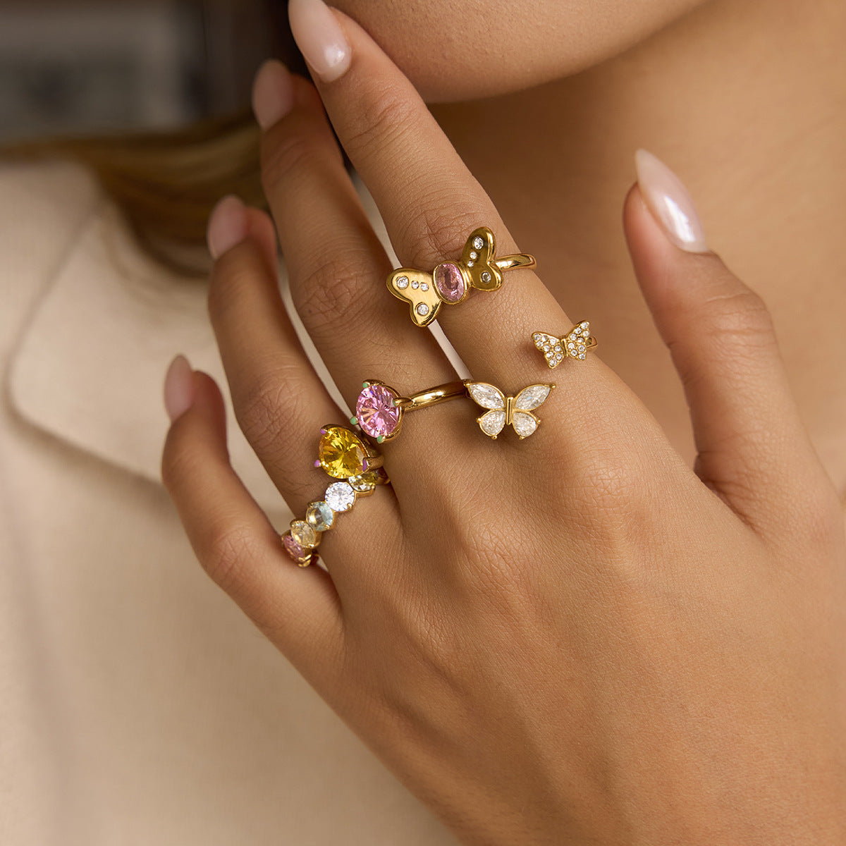 Jingqiao sweet feng shui-drop zircon titanium steel ring that doesn't fade, niche and high-end stainless steel cross-border jewelry for women