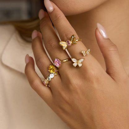 Jingqiao sweet feng shui-drop zircon titanium steel ring that doesn't fade, niche and high-end stainless steel cross-border jewelry for women