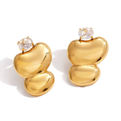 Jingqiao classic style stainless steel egg-shaped zircon glossy geometric earrings, light luxury and high-end earrings for women, cross-border accessories